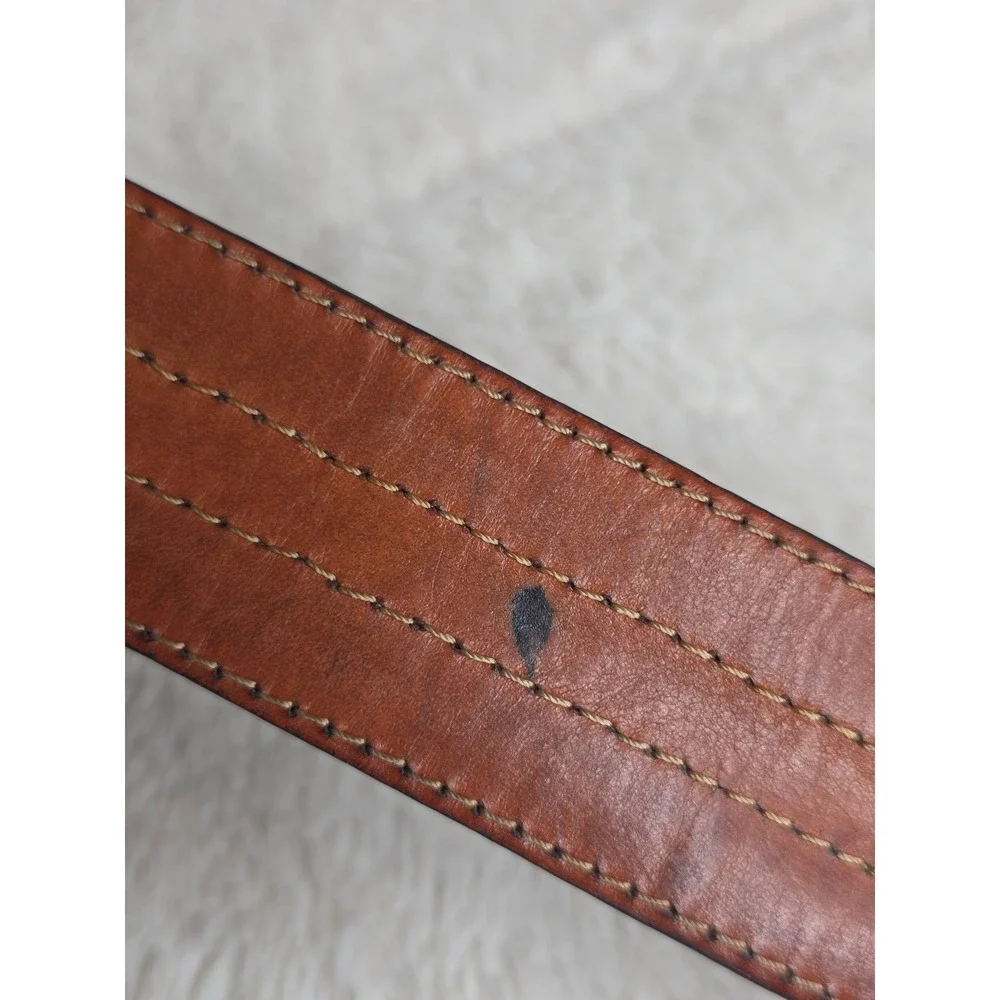 Carhartt Vintage M's Brown Genuine Leather Canvas Camo Belt Sz‎ 36 Triple Stitch